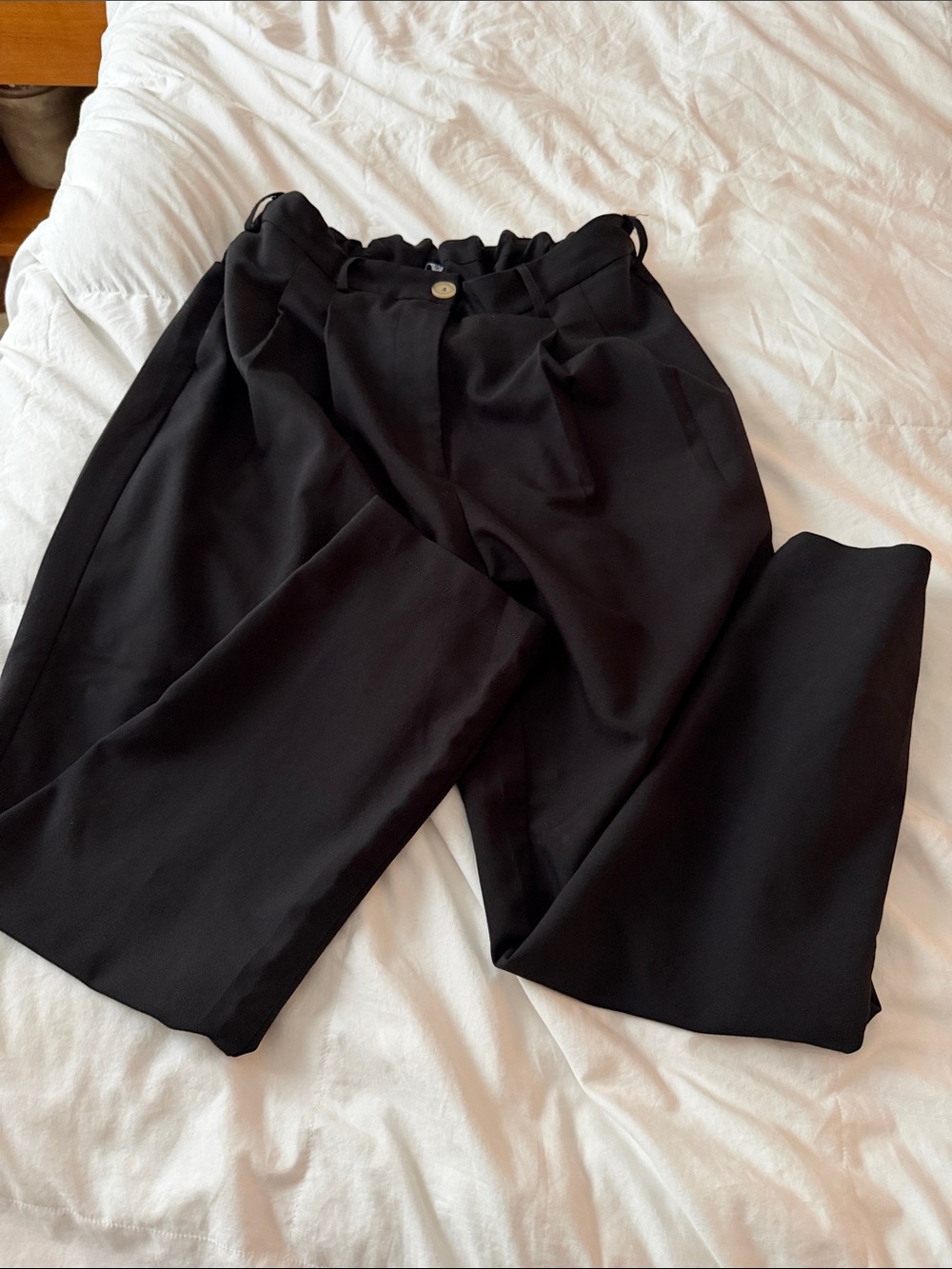 Black Paperbag Waist Trousers - Women
